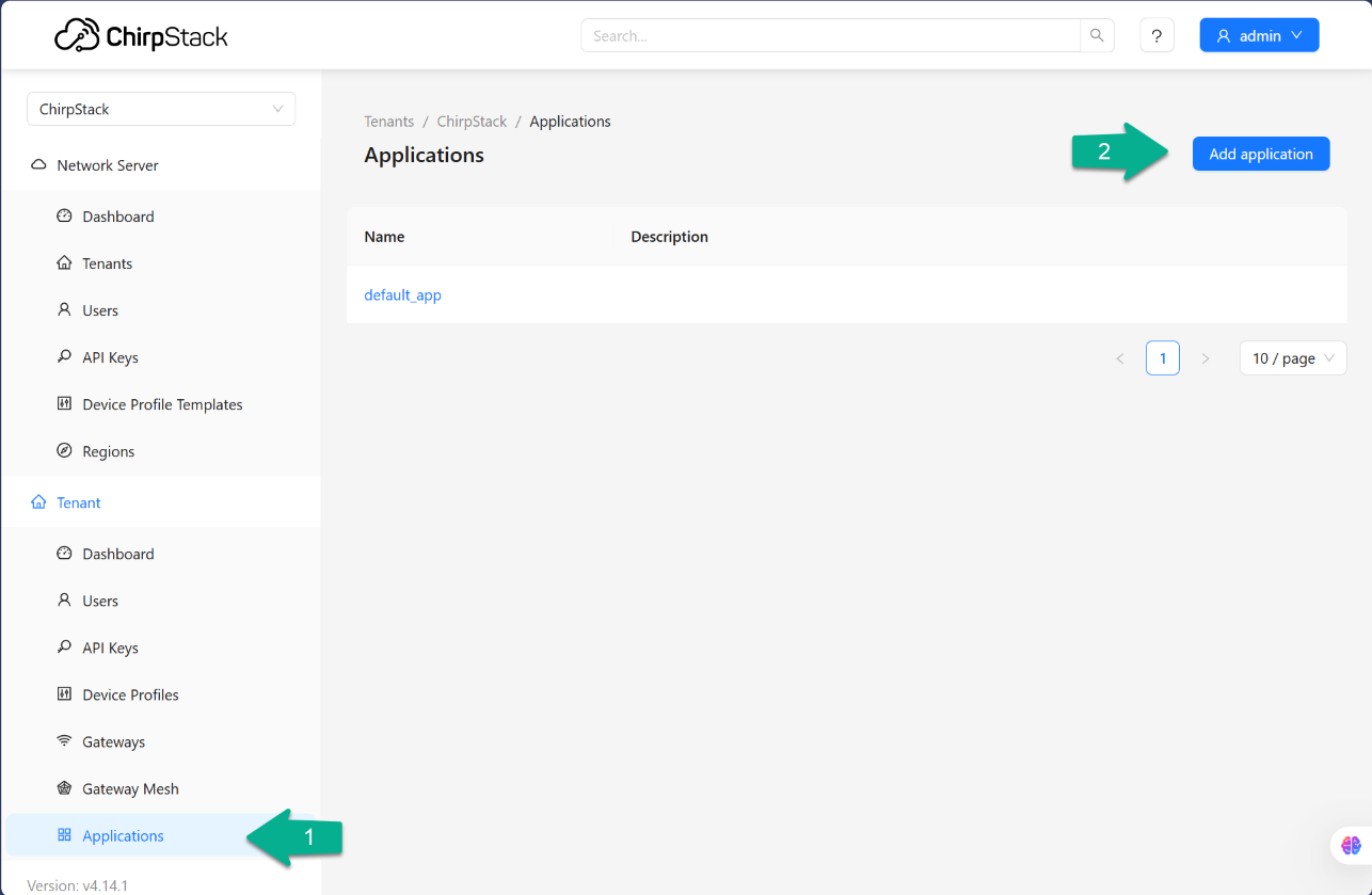 Application creation screen