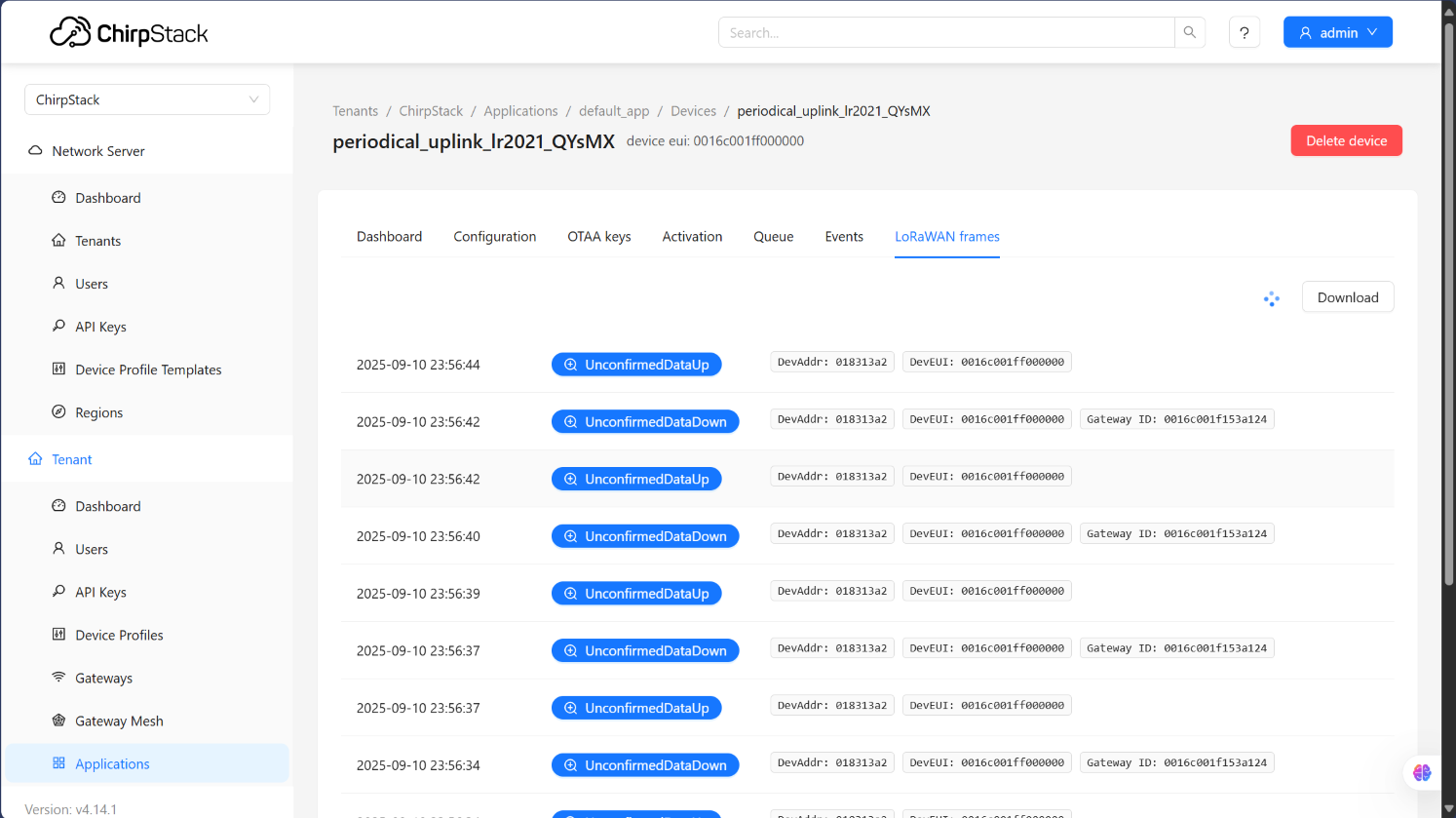 Device data and frame logs