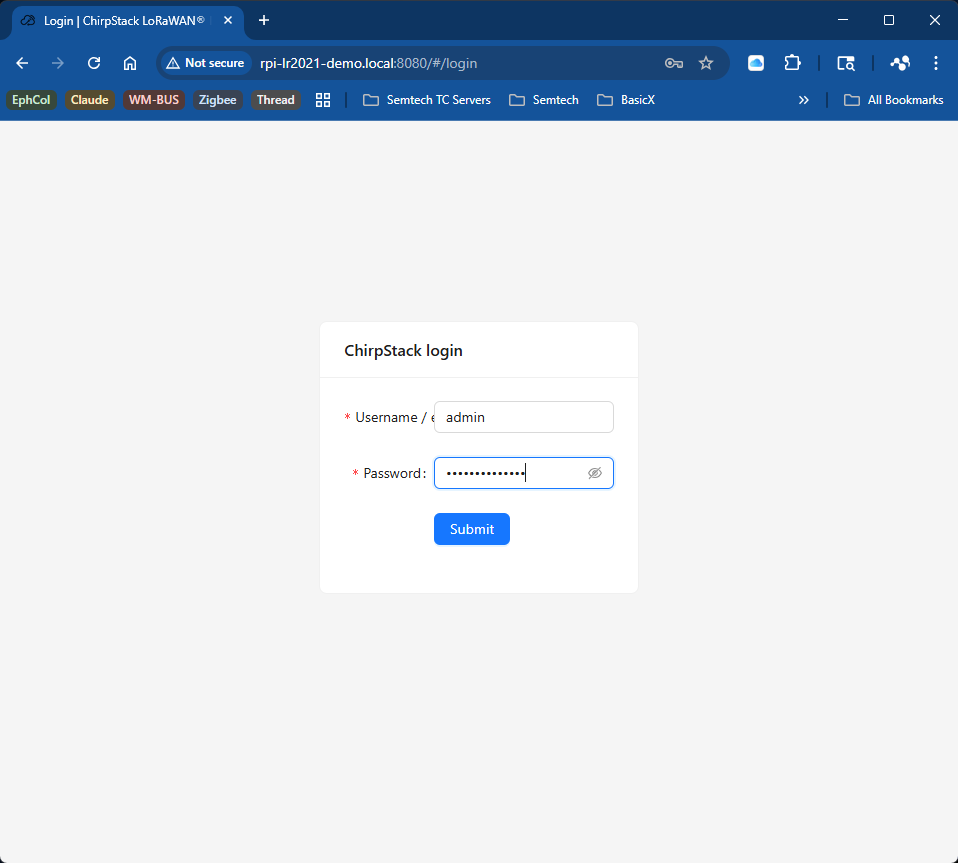 ChirpStack login screen